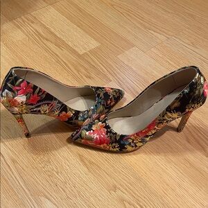 Floral Black Heels